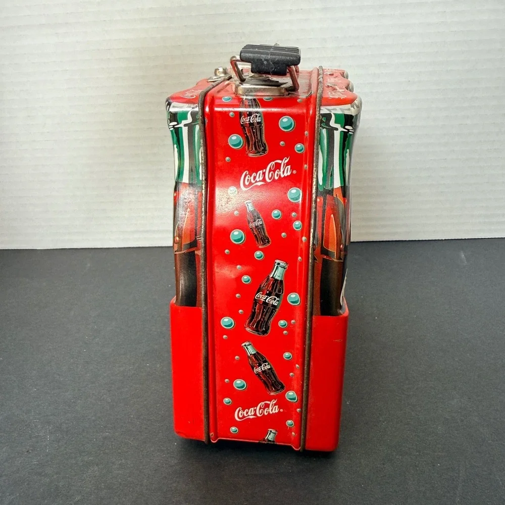 Vintage Coca-Cola Embossed Tin Lunch Box 3D Bottle Design Red Metal Collectible